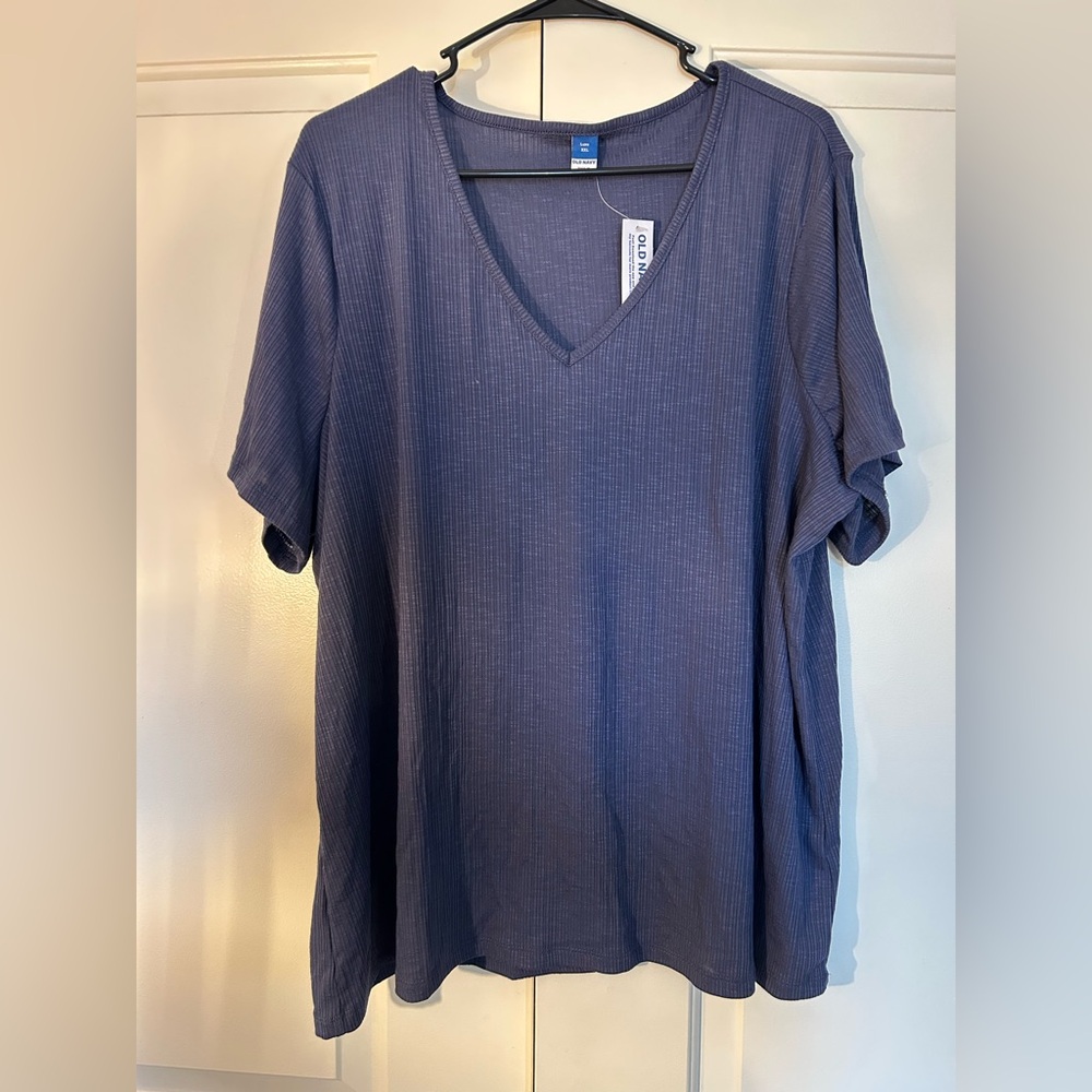 Navy V-Neck Short Sleeve Top